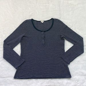 Like New J. Crew Blue and White Striped Snap Button Henley Top